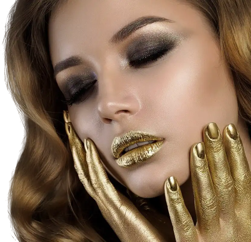 woman with golden skin makeup